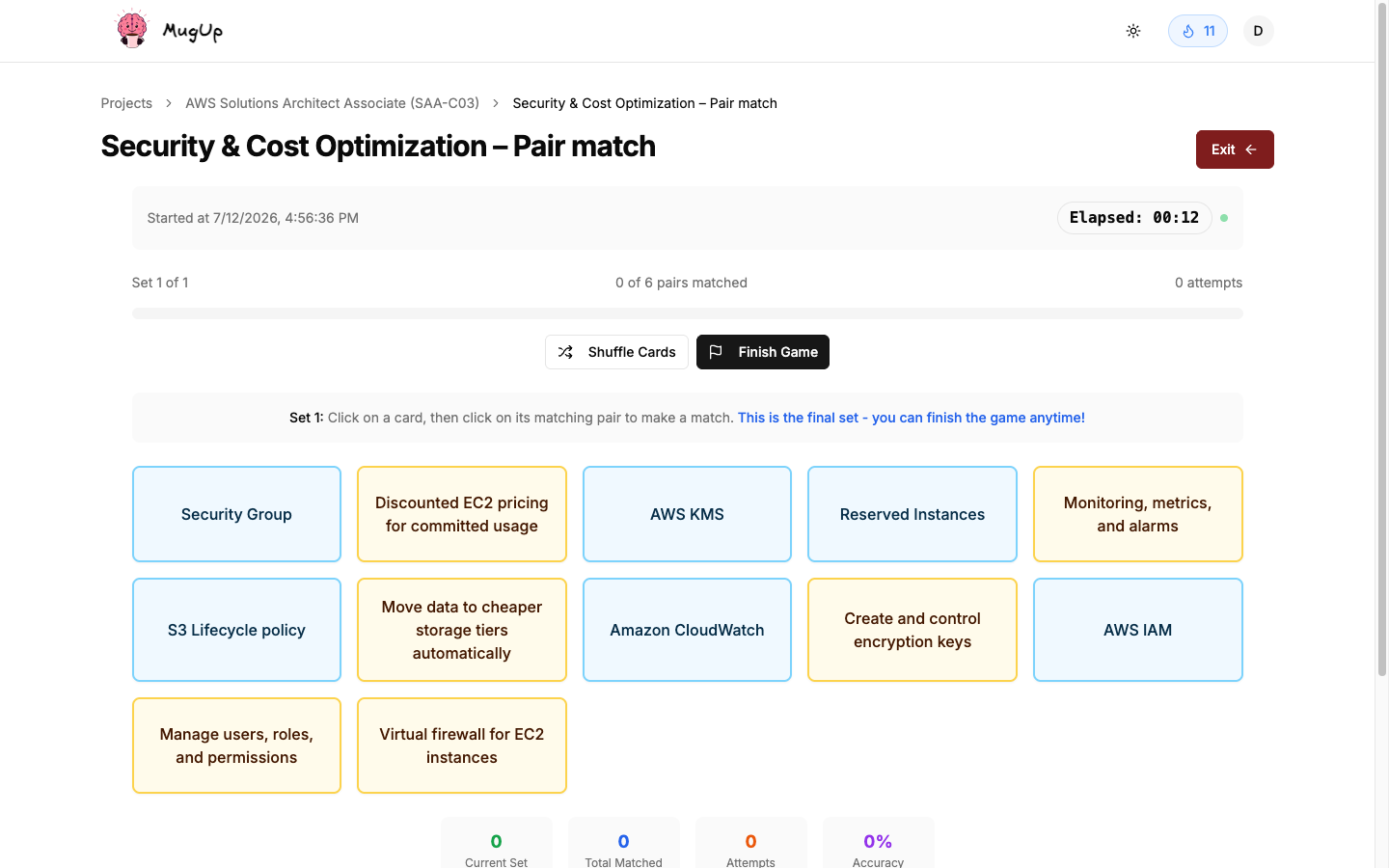 A pair-match board — many acts of recall in one round