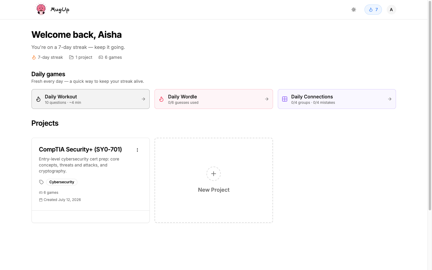 A CompTIA Security+ study deck in MugUp